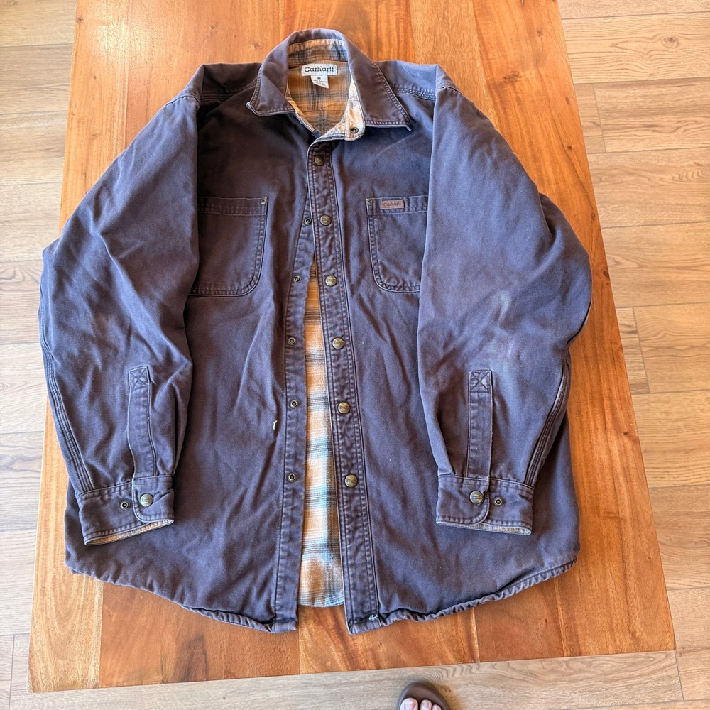 Carhartt Men's Brown Flannel Lined Canvas Shirt Jacket Size M
